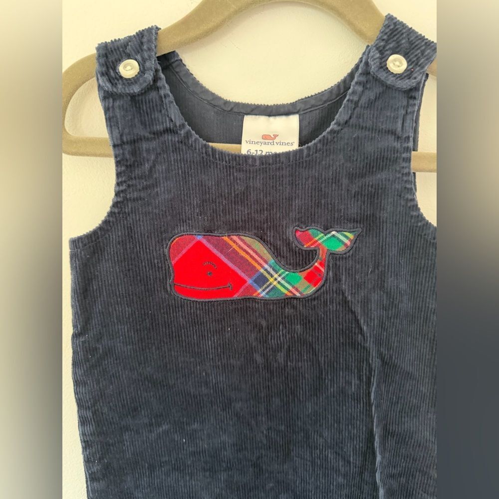 Vineyard Vines Romper vintage Boys 6-12M Corduroy Whale Applique Overalls Outfit - Picture 2 of 7